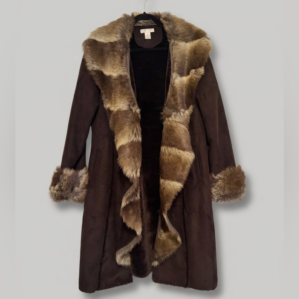 Penny Lane Style Faux Fur Trim Teddy Lined Super Warm Boho Coat Size L - Picture 3 of 12